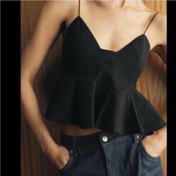 ZARA PLEATED POPLIN Black Spaghetti Strap Top size XS - Picture 3 of 11